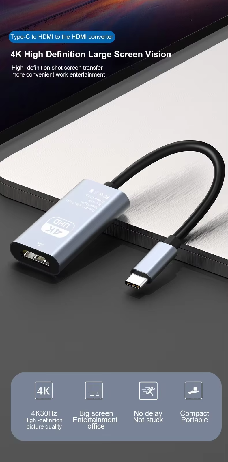 Type C To Female HDMI HDTV Cable 4K USB Adapter