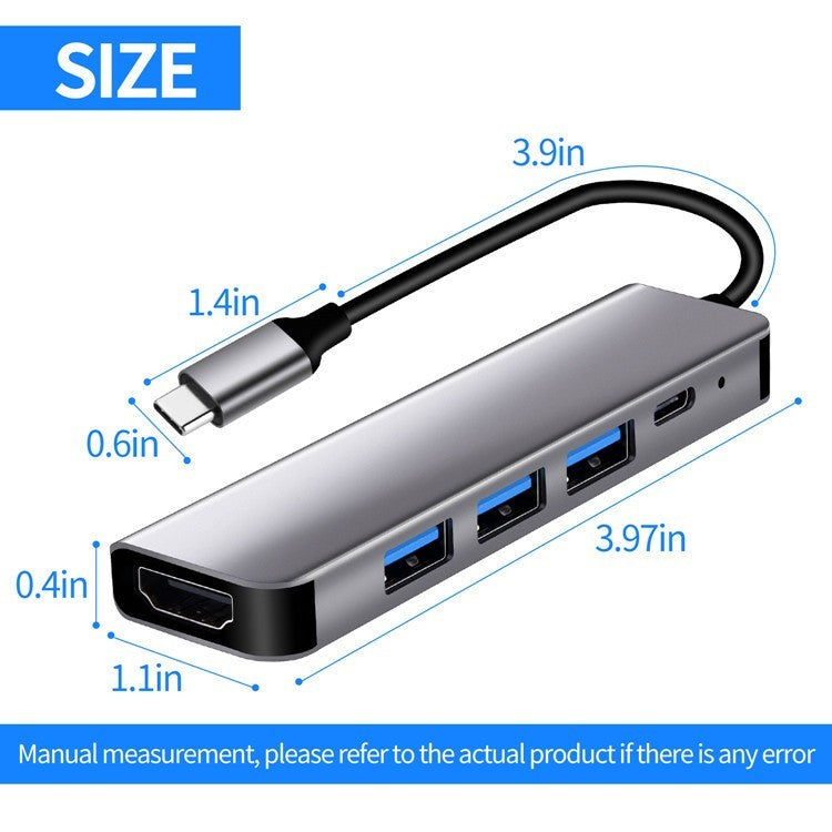 USB Type C to HDMI 4K, 3 x USB 3.0, 1 x USB-C Port, 5 in 1 Adapter